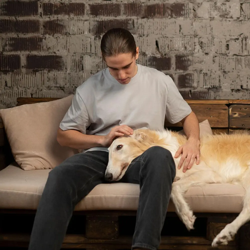 therapy-animals-for-mental-health man in animal-assisted therapy for addiction and emotional recovery care