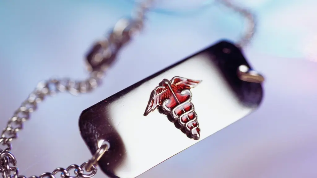 Medical alert bracelet indicating opioid-blocking medication use